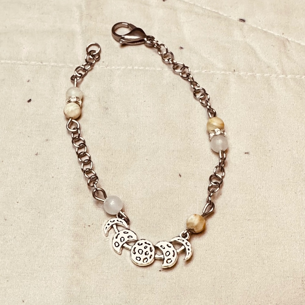 Stainless Steel Chain & Clasp w/Moon Phase Charm & Afghanistan Jade Crystals